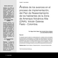 ANÁLISIS DE LOS AVANCES EN EL PROCESO DE IMPLEMENTACIÓN DEL PLAN DE REASENTAMIENTO DE LOS HABITANTES DE LA ZONA DE AMENAZA VOLCÁNICA ALTA (ZAVA). VOLCÁN GALERAS - PASTO - COLOMBIA.