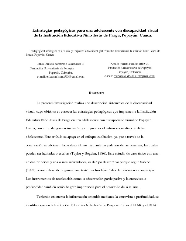 Estrategias pedagogicas para una adolescente con discapacidad visual de la institucion Niño Jesús de Praga,Popayán,Cauca. (1).pdf
