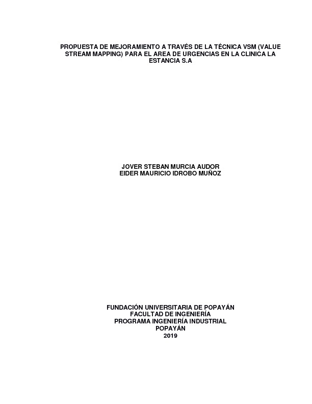 PROPUESTA DE MEJORAMIENTO A TARVEZ DE LA TECNICA VSM (VALUE STREAM MAPPING) PARA EL AREA DE URGEN.pdf