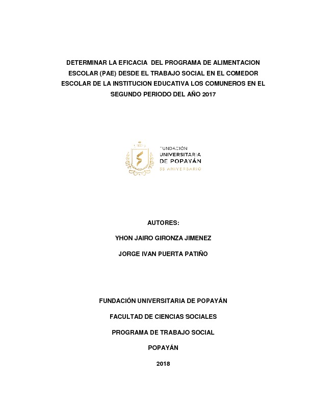 DETERMINAR LA EFICACIA DEL PROGRAMA DE ALIMENTACION ESCOLAR (PAE) DESDE EL TRABAJO SOCIAL EN EL C.pdf