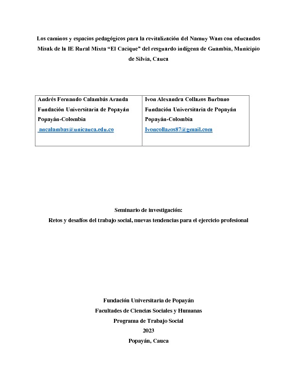 Los caminos y espacios pedagógicos para la revitalización del Namuy Wam con educandos.pdf
